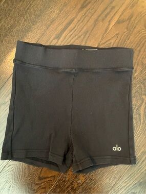 ALO Yoga Black Ribbed High-Rise Bike Shorts